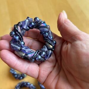 6 hand beaded purple/ iridescent napkin holders